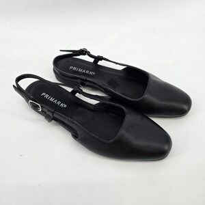 Primark Womens Black Slingback Ballet Flats Square Toe Shoes Size 7